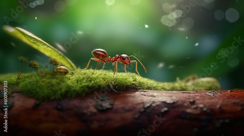 A determined ant carrying a leaf many times its size. AI generated © ArtStage