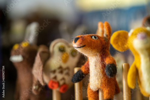 Felt animal toys, and finger puppet in a shop in Australia 