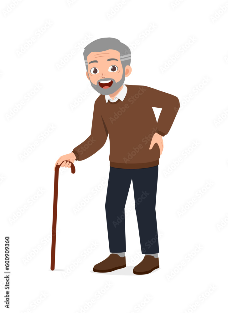 old man using walking cane and feel happy old man using walking cane and feel happy