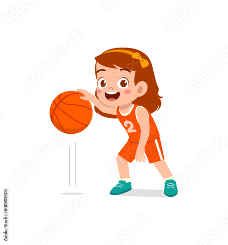 little kid play basketball and feel happy