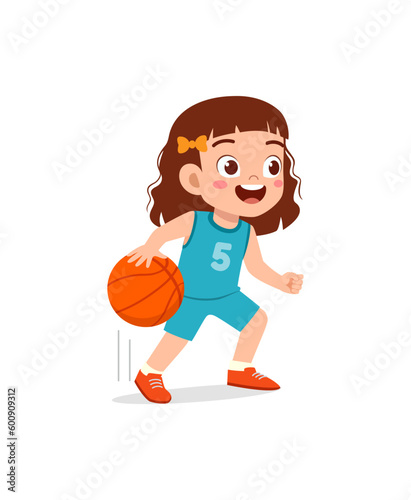 little kid play basketball and feel happy