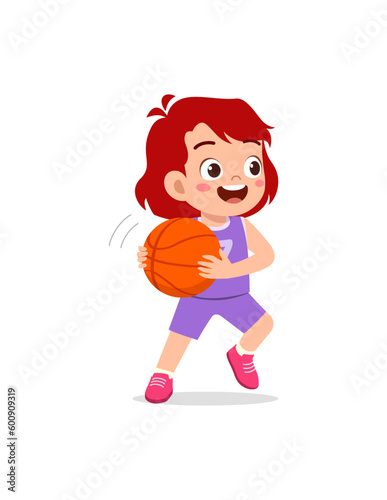little kid play basketball and feel happy