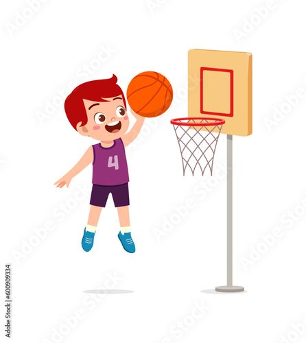 little kid play basketball and feel happy