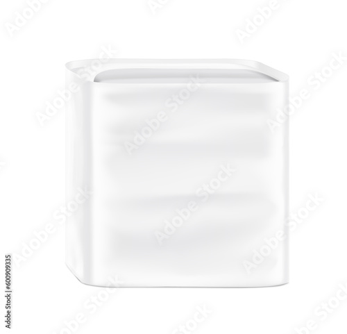 Stand bag with handle mockup. Vector illustration isolated on white background. Perfect for presentation diaper, pants, nappies, wet wipes, food, etc. EPS10.