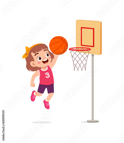 little kid play basketball and feel happy