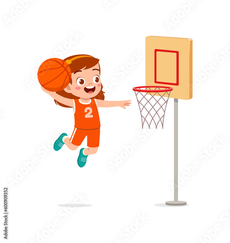 little kid play basketball and feel happy