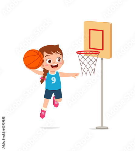 little kid play basketball and feel happy