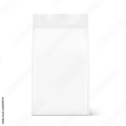 Quad sealed bag mockup. Front view. Vector illustration isolated on white background. High realistic detail. Ready for your design. Suite for the presentation of coffee, food, for pets, household, etc