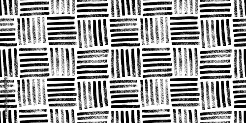 Abstract weave seamless pattern. Banner with vertical and horizontal stripes. Geometric abstract grunge pattern. Basket or weave texture. Brush drawn wicker texture. Japanese style. 