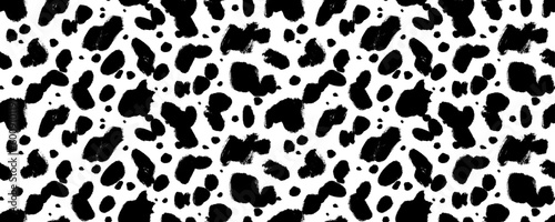 Dalmatians vector seamless horizontal pattern. Spotted animal texture, cow or dalmatian skin ornament. Hand drawn seamless banner with modern stylized skin. Brush irregular black smears.