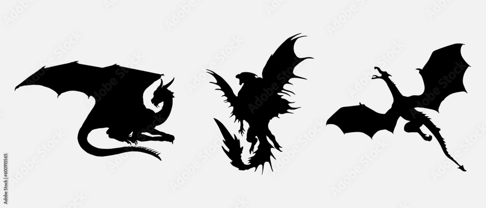 Obraz premium isolated black silhouette of a dragon , vector collection