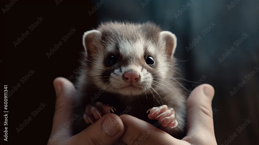 A friendly ferret nuzzling its owners hand. AI generated A friendly ferret nuzzling its owners hand. AI generated