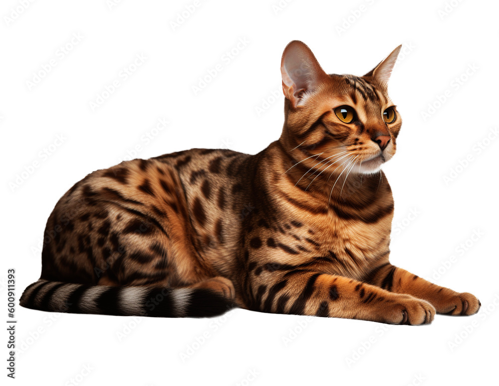Bengal cat in transparent background. Generative AI.