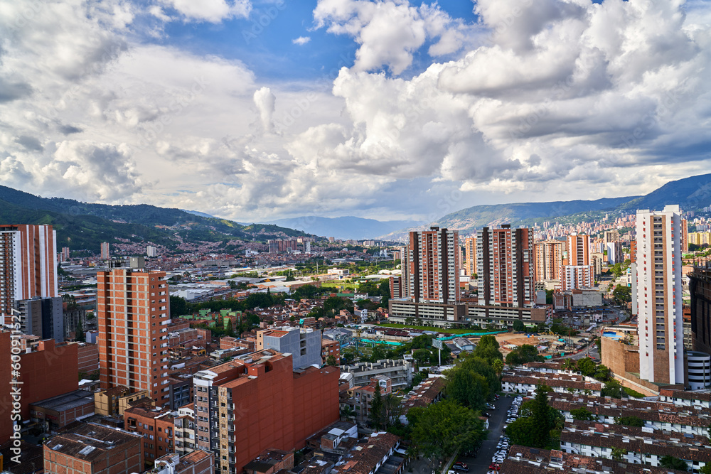 Scenic View of Medellin Colombia Skyline with mountains in the background 