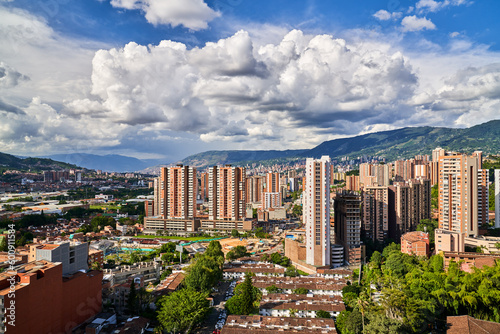 Scenic View of Medellin Colombia Skyline with Mountains in the Background 