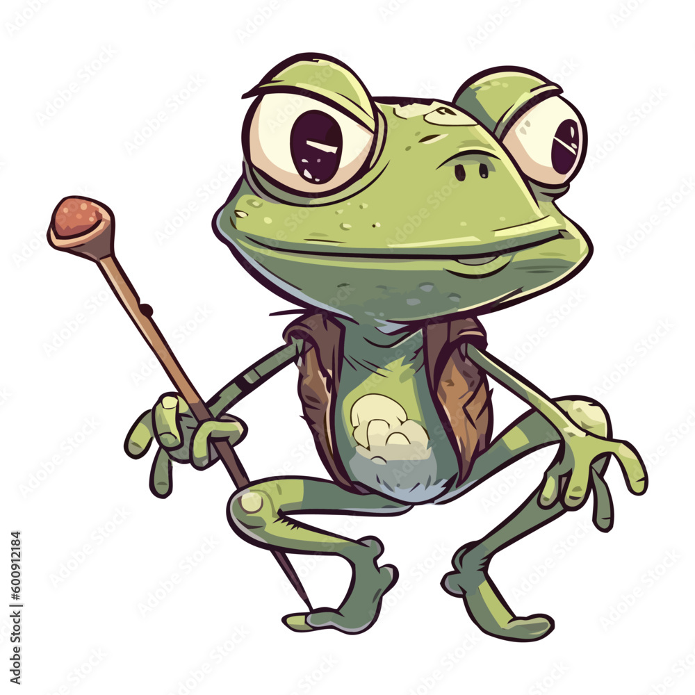 Naklejka premium Smiling toad mascot sitting with magic wand