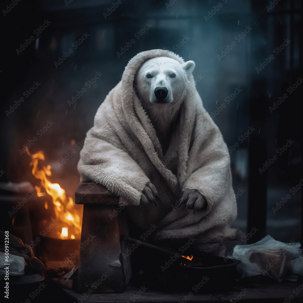 A Homeless Polar Bear Symbolizing Global Warming Generative AI A Homeless Polar Bear Symbolizing Global Warming Generative AI