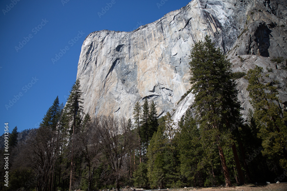 Yosemite NP, CA, USA - March 29, 2022:  Majestic views of granite formations, waterfalls, lakes and streams located within this popular destination.