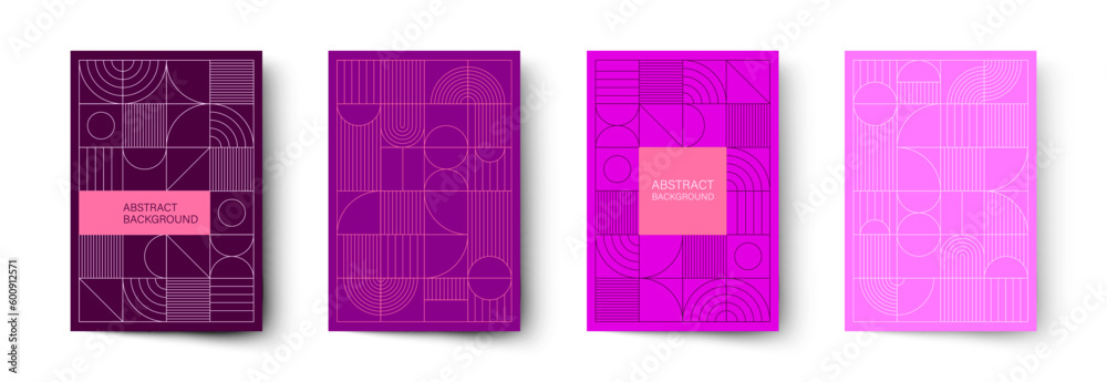 Set of minimalistic geometric posters. Modern abstract geometric patterns in Scandinavian style. Trendy covers design.
