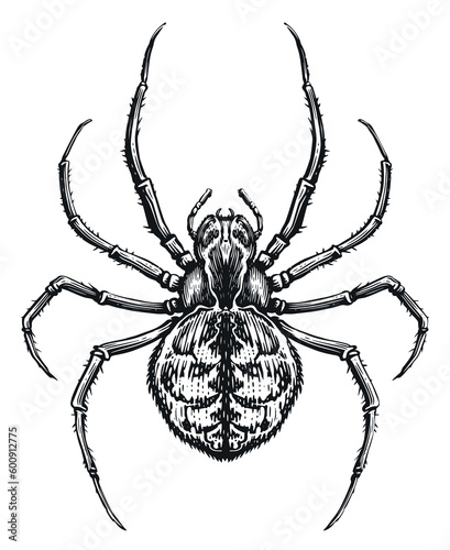 Spider sketch. Animal insect in vintage engraving style. Vector illustration