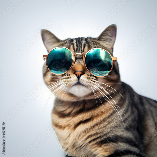 Portrait of a cat with glasses. Illustration. Ai generation. © SuperGlück