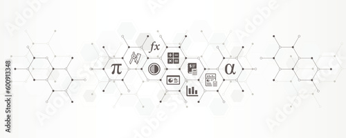 Mathematics  algebra  geometry banner vector illustration with the website icons and symbol of geometry  function  calculation  science  education  academic  science concept.