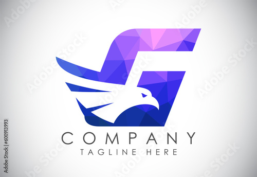 English alphabet G with Eagle head negative space symbol. Creative Eagle head vector design template