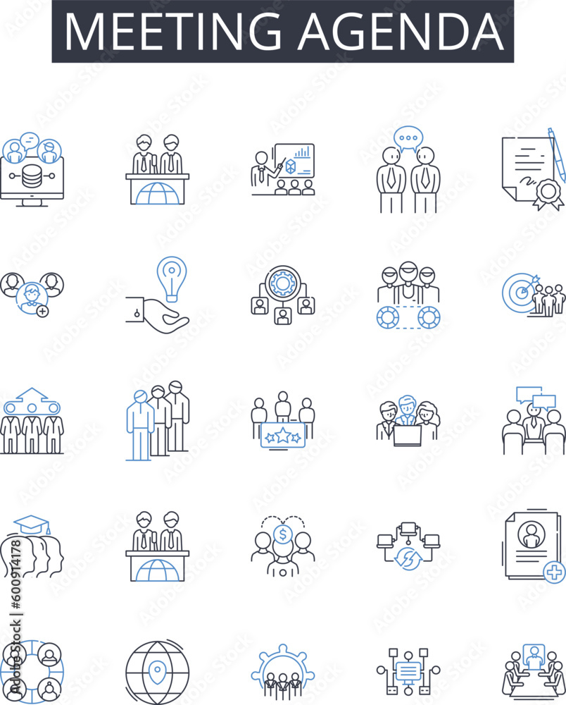 Meeting agenda line icons collection. Protocols, Guidelines, Instructions, Framework, Systems, Procedures, Guidelines vector and linear illustration. Workflow,Regulation,Policies outline signs set - obrazy, fototapety, plakaty 