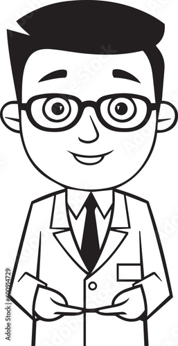 coloring book for kids, serious innocent doctor, black and white, 100% editable colorable