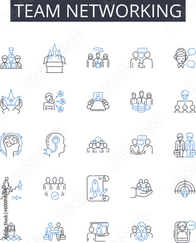 Tableau sur toile Team networking line icons collection