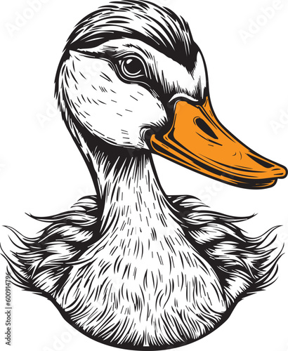 coloring book for kids, cute duck face illustration, black and white, 100% editable colorable