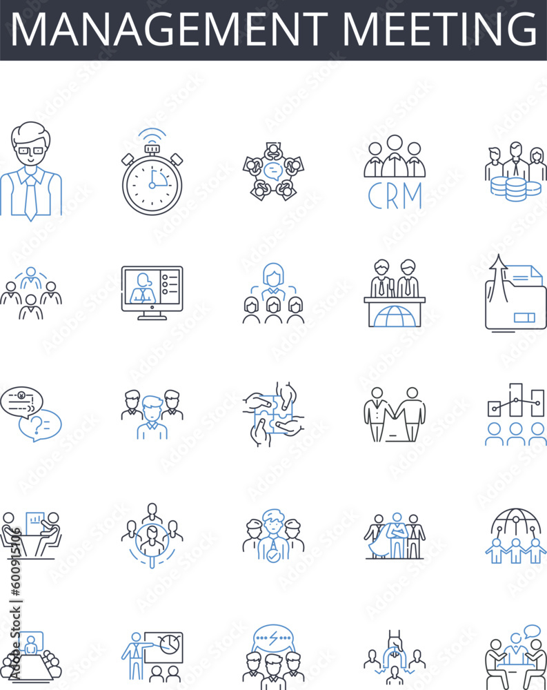 Management meeting line icons collection. Creativity, Ingenuity, Insight, Novelty, Futurism, Ideation, Piering vector and linear illustration. Progress,Evolution,Change outline signs set