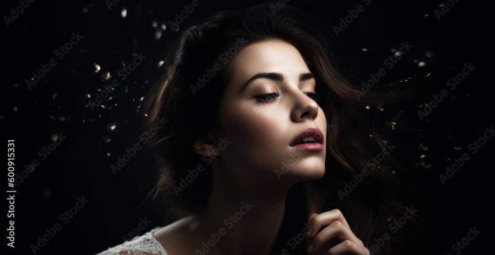 Spellbound Portrait of a Woman in Awe on a Dramatic Studio Background, generative ai Spellbound Portrait of a Woman in Awe on a Dramatic Studio Background, generative ai