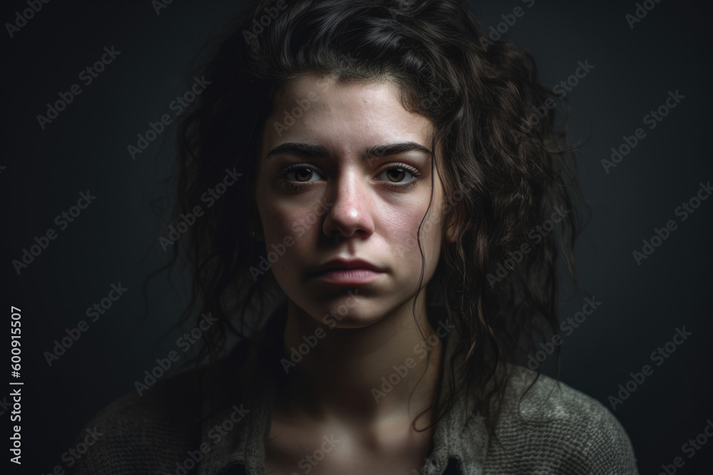 Woman Showcasing Genuine Sadness in a Studio Portrait, generative ai Woman Showcasing Genuine Sadness in a Studio Portrait, generative ai