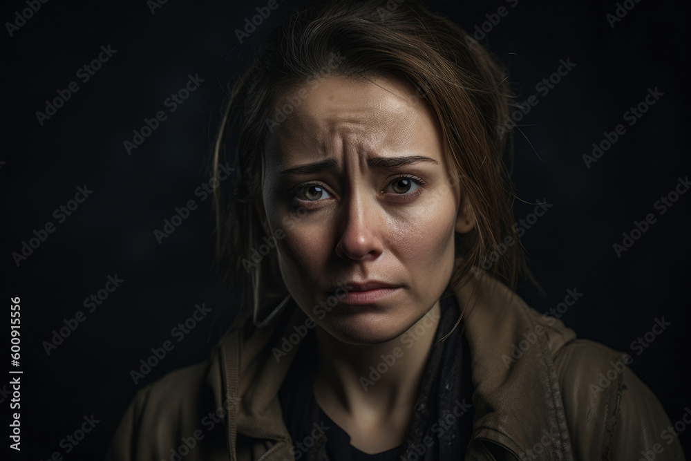 Woman Showcasing Genuine Sadness in a Studio Portrait, generative ai