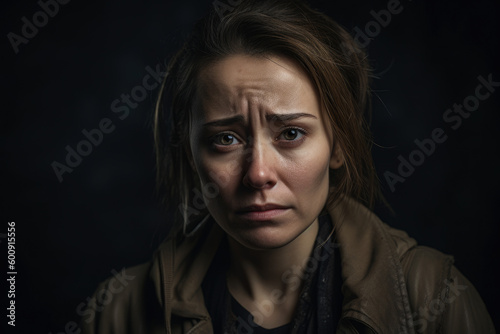 Woman Showcasing Genuine Sadness in a Studio Portrait, generative ai