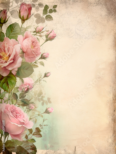 vintage background with roses for mother's day. Generative AI