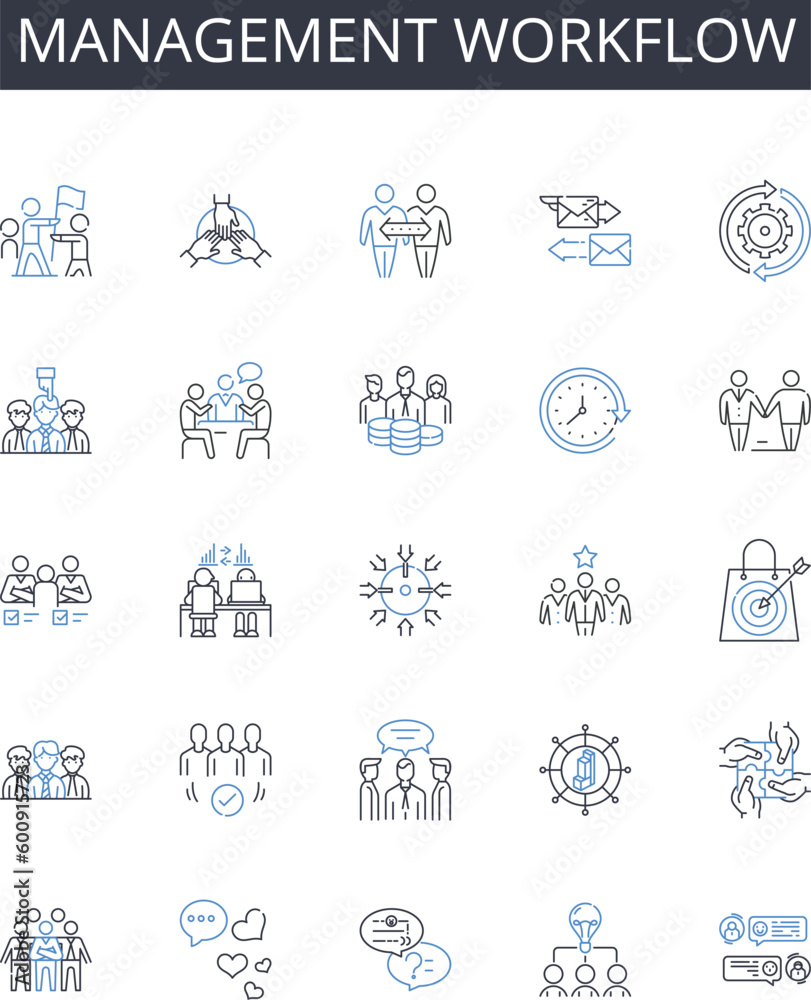 Management workflow line icons collection. Automation, Innovation, Virtual, Acceleration, Robotics, Intelligence, Augmentation vector and linear illustration. Connectivity,Advancement,Integration Management workflow line icons collection. Automation, Innovation, Virtual, Acceleration, Robotics, Intelligence, Augmentation vector and linear illustration. Connectivity,Advancement,Integration