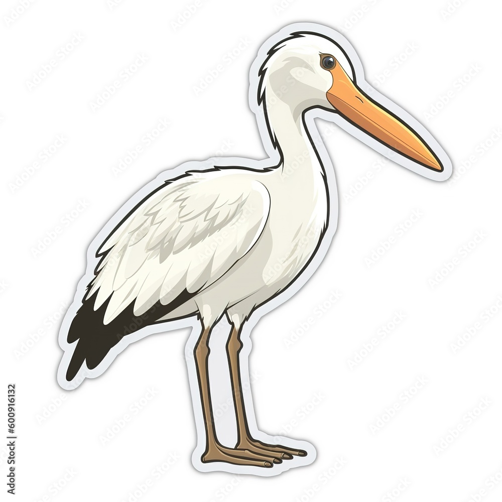 Obraz premium Cartoon sticker of a Stork bird over white background. Generative AI illustration