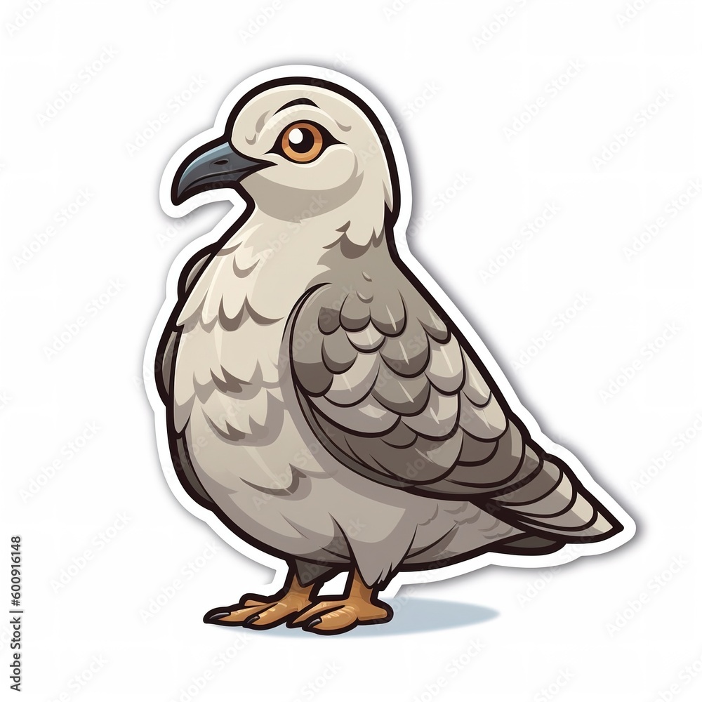 Fototapeta premium Cartoon sticker of a Turtledove over white background. Generative AI illustration