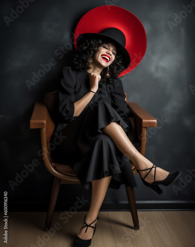 A Fashionable Woman Smiling While Sitting in A Chair