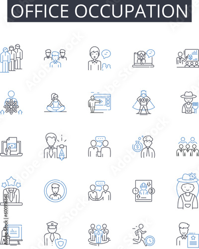Office occupation line icons collection. Evaluation, Testing, Grading, Analysis, Measurement, Benchmarking, Feedback vector and linear illustration. Scoring,Appraisal,Review outline signs set