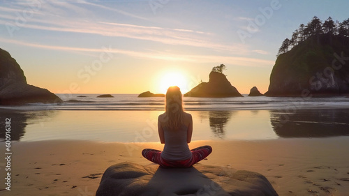 A Woman Doing Yoga on a Beach During Sunset or Sunrise