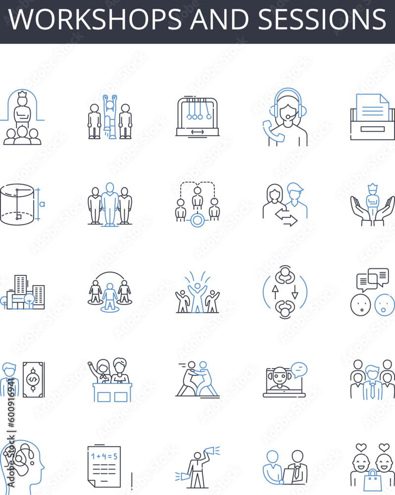workshops and sessions line icons collection. Connection, Dialogue, Interaction, Exchange, Expression, Transmission, Outreach vector and linear illustration. Media,Signal,Language outline signs set