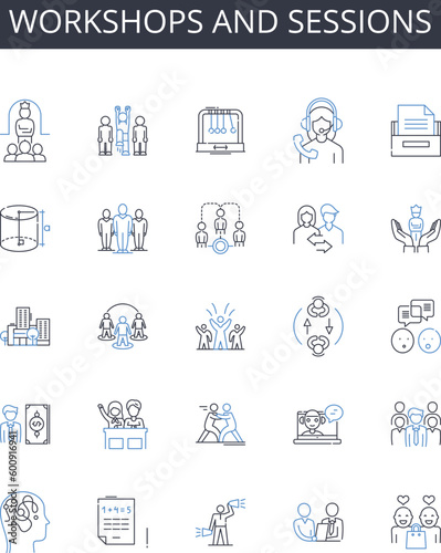 workshops and sessions line icons collection. Connection, Dialogue, Interaction, Exchange, Expression, Transmission, Outreach vector and linear illustration. Media,Signal,Language outline signs set