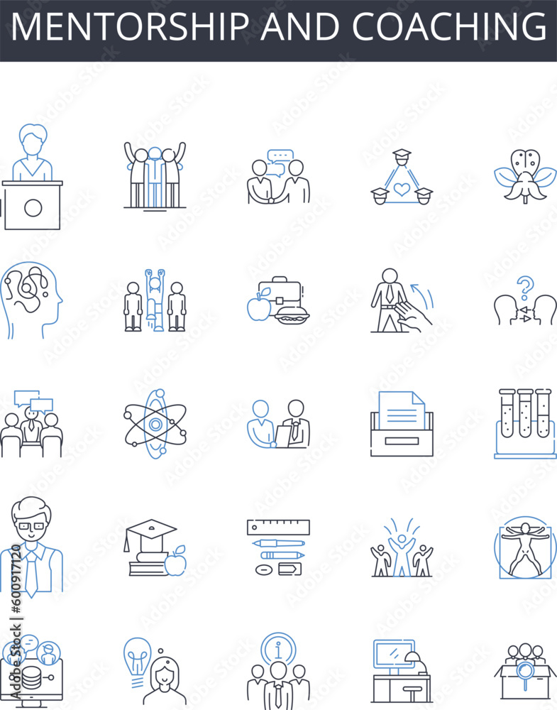 Mentorship and coaching line icons collection. Education, Vocation, Skills, Training, Apprenticeship, Proficiency, Practicality vector and linear illustration. Expertise,Craftsmanship,Workshop outline