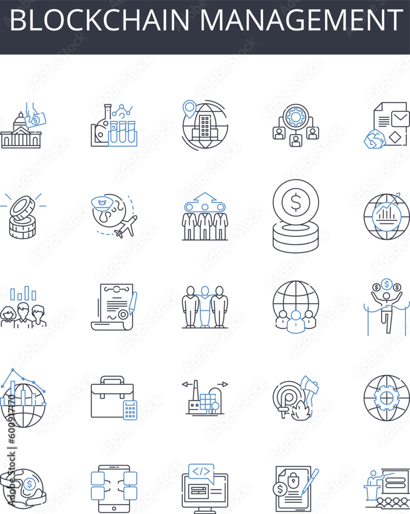 Blockchain management line icons collection. Fabric, Sewing, Patterns, Design, Needlework, Fashion, Fit vector and linear illustration. Style,Tailoring,Stitching outline signs set Blockchain management line icons collection. Fabric, Sewing, Patterns, Design, Needlework, Fashion, Fit vector and linear illustration. Style,Tailoring,Stitching outline signs set