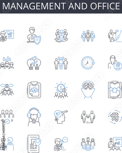 Management and office line icons collection. Corporate, Central, Hub, Base, Main, Center, Capital vector and linear illustration. Nerve center,Anchor,Centralized outline signs set