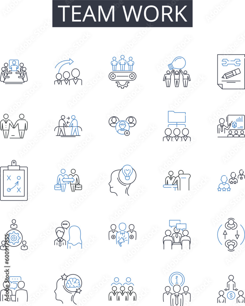 Team work line icons collection. Equality, Innovation, Diversity, Sustainability, Justice, Empowerment, Inclusivity vector and linear illustration. Liberation,Collaboration,Empathy outline signs set