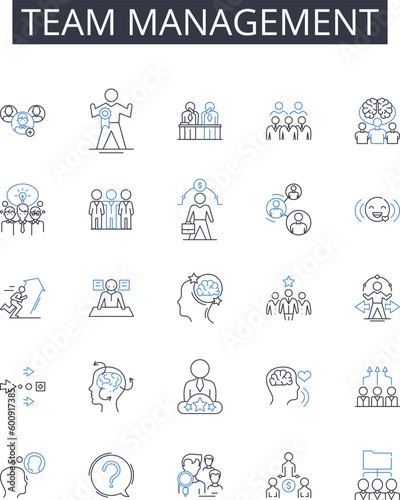 Team management line icons collection. Immersive, Simulated, Headset, Gaming, Augmented, Interactive, Digital vector and linear illustration. Fictional,Experience,Futuristic outline signs set
